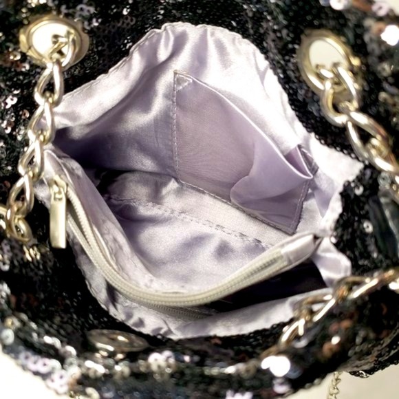 Fiona Lang London Metallic Sequin Chain Strap Evening Purse - Picture 10 of 11